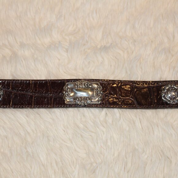Brighton 1993 Vintage brown Croc Embossed Belt Silvertone NWT Small